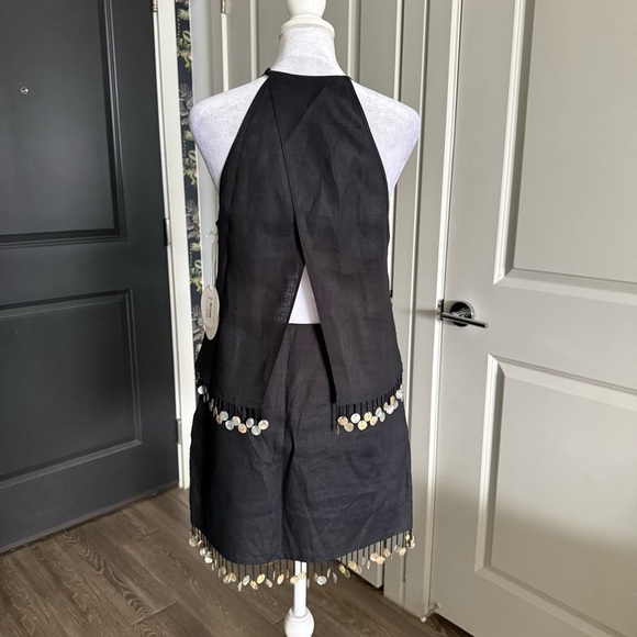 NWT STAUD Black Linen Matching Skirt Set with Beaded Fringe Size 8 - Picture 3 of 10